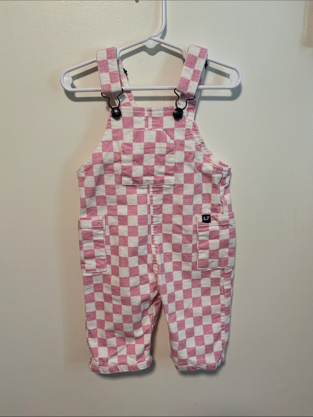 Pink Checkered Kids Overalls with Front Pockets